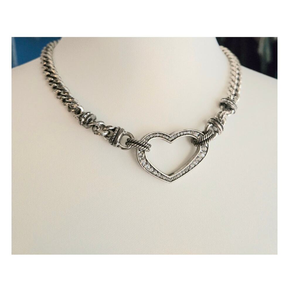 Brighton Urban Lights Silver Crystal Heart Pendant Chunky Curb Chain Necklace 18